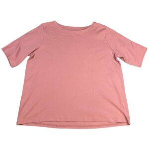 Womens J Jill Pale Pink Simply Supima Elbow-Sleeve Round Neck Tee Cotton Size L